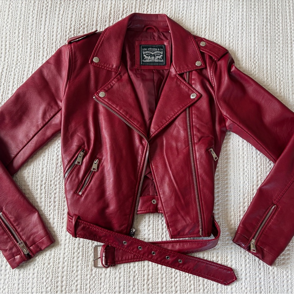 Levi’s Red Leather Moto Jacket with Belt